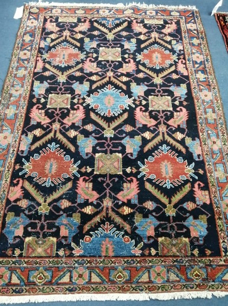 A Hamadan blue ground geometric rug 190 x 130cm